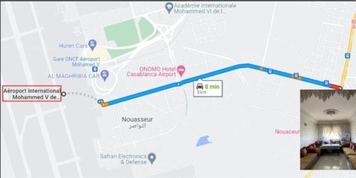 a map of the proposed route for the subway at Adorable Apartamento a 8 Min del Aeropuerto de Casablanca,WiFi Ultra Rapido y Parking Gratis in Derroua