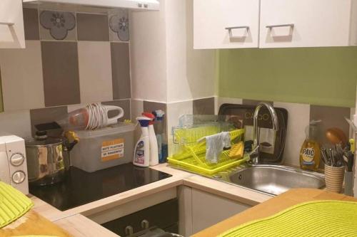 un comptoir de cuisine avec un évier et un évier dans l'établissement Appartement T2 35m2, à Pantin