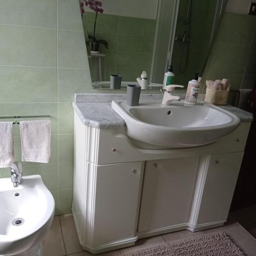 a bathroom with a sink and a toilet at la maison des fleurs in Fenis