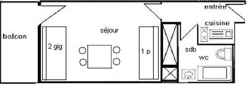 - un plan de sol noir et blanc dans l'établissement Résidence Le France - Studio 3 pers 3 couchages LE FRANCE - PLAGNE CENTRE MAE-5084, à Aime La Plagne