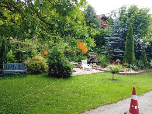 a garden with a cone in the grass at Landhaus Karawankenblick in Himmelberg
