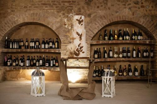 a room filled with lots of bottles of wine at Palazzo Campia in Cortandone