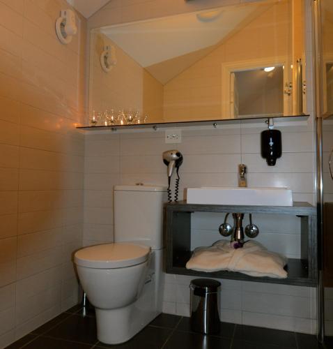 a bathroom with a toilet and a sink at Hamn i Senja in Hamn