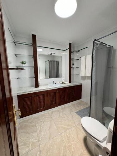 アレシーフェにあるApartamento de 2 habitaciones en Arrecifeのトイレ、洗面台、鏡のあるバスルーム