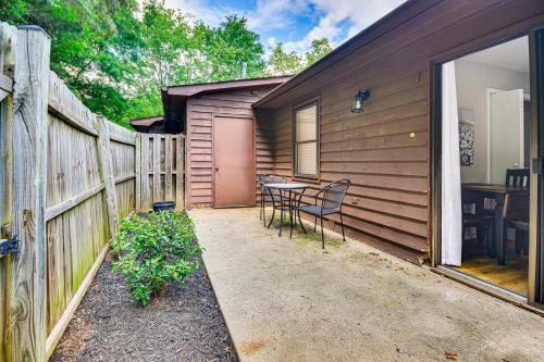 a patio with a table and chairs next to a fence at High Point Townhome with Patio, 1 Mi to Main Street! in High Point
