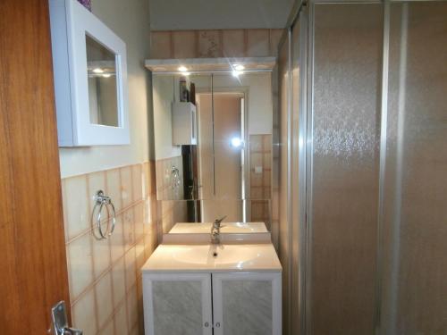 une salle de bain avec un lavabo et une douche dans l'établissement Studio Mezzanine 4P avec Vue, Parking Privé - Le Barcarès - FR-1-799-16, au Barcarès