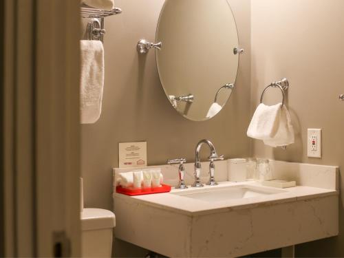 a bathroom with a sink and a mirror and a toilet at White Swan Inn in San Francisco