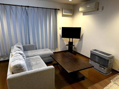 a living room with a couch and a television at 函館民泊イナンクル in Hakodate