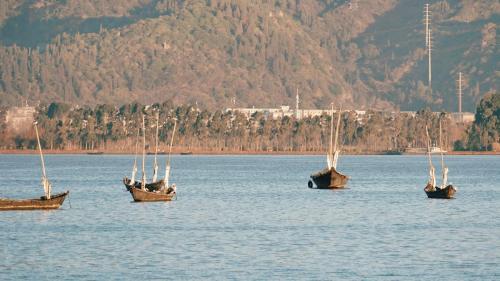 a group of three boats sitting in the water at Crowne Plaza Kunming City Centre by IHG in Kunming