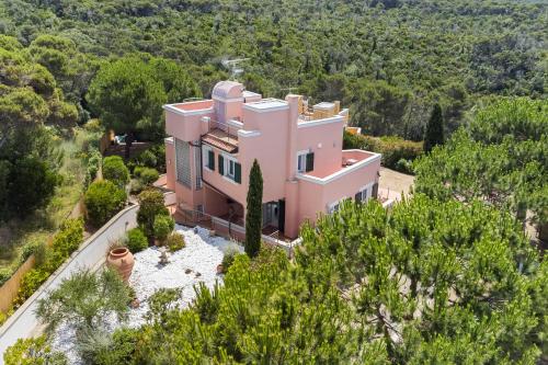 an aerial view of a pink house with trees at Villa Chioma by Mmega in Chioma