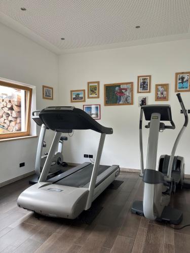 a gym with two exercise bikes in a room at Hotel Arnaria in Ortisei