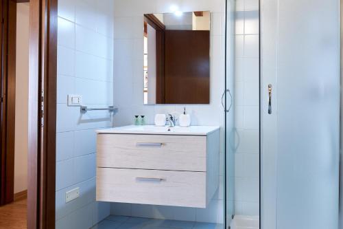 a bathroom with a sink and a shower with a mirror at Residence "Professor's nest" - Verona Apartments in Verona