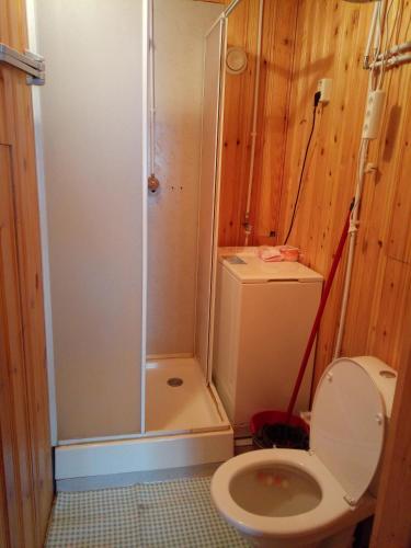 a bathroom with a shower and a toilet at Lohusuu Kortermajutus in Venekyula