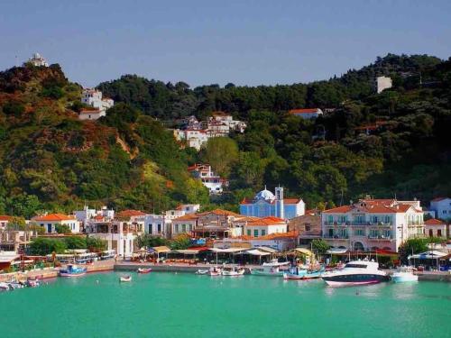 a group of boats are docked in a harbor at Effies Aparments in Karlovasi