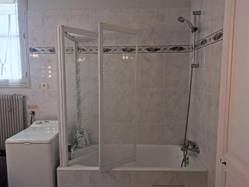 une salle de bain avec une douche, une baignoire et un lavabo dans l'établissement Villa Eche-Pherdea, à Saint-Jean-de-Luz