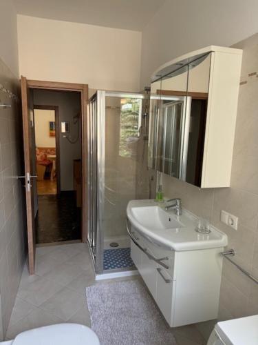 a bathroom with a toilet and a sink and a shower at Guesthouse48 in Bolzano
