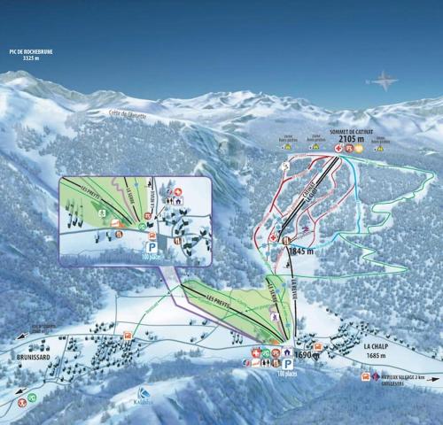 a map of a ski slope with mountains in the background at Grande Maison au pied du Col in Arvieux