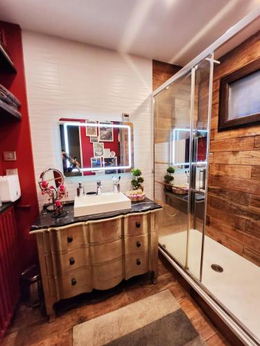 une salle de bain avec un lavabo et une douche dans l'établissement Tonton Kwice, à Montreuil