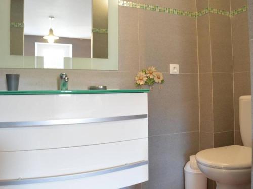 une salle de bain avec un lavabo et des toilettes dans l'établissement Maison de pêcheur rénovée, 5 couchages, proche plage et commerces, Banyuls-sur-Mer - FR-1-225C-546, à Banyuls-sur-Mer