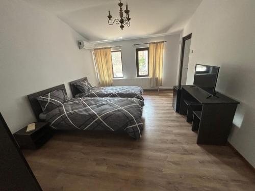 a bedroom with a bed and a television in it at Alexander Residence in Brăila