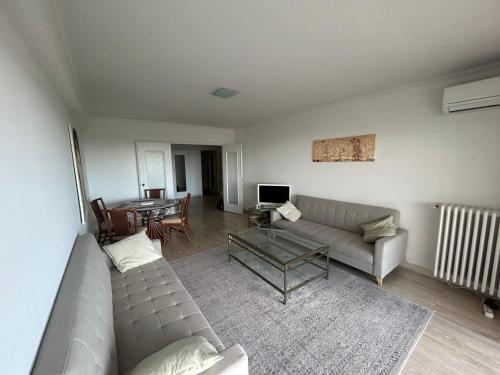 un salon avec un canapé et une table dans l'établissement A078 Bel appartement spacieux avec Piscine et vue mer, à Cannes