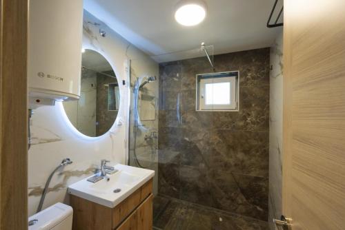a bathroom with a sink and a shower at Honey Spa house in Novi Slankamen