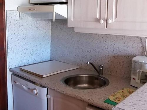 une cuisine avec un évier et un plan de travail dans l'établissement Appartement climatisé avec piscine, parking - Argelès-sur-Mer - FR-1-388-48, à Argelès-sur-Mer