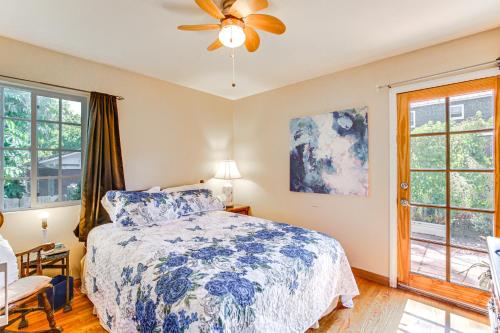 a bedroom with a bed and a ceiling fan at Dog-Friendly California Home with Patio, Near Hiking in La Mesa