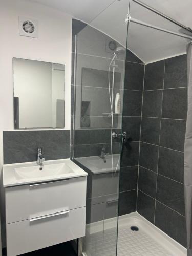 une salle de bain avec un lavabo et une douche dans l'établissement Studio Notre dame de la garde, à Marseille