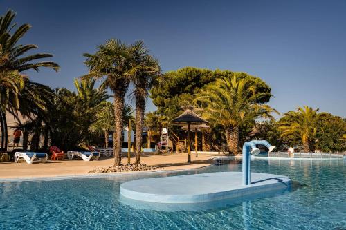 a swimming pool with a water slide in a resort at Mer et Soleil 5 étoiles à Oléron empl 170 3CH 1SDB 8 personnes in Les Sables Vignier