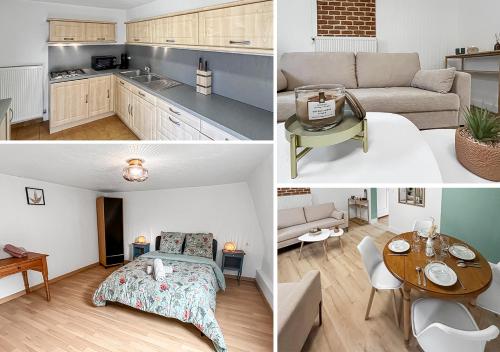 un collage de photos d'une cuisine et d'un salon dans l'établissement Séjour Élégant à la Porte de Lille, à Seclin