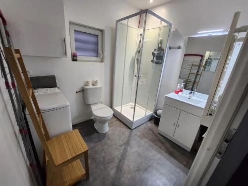une salle de bain avec une douche, des toilettes et un lavabo dans l'établissement Maison confortable au Havre 58 m² calme et pratique, au Havre