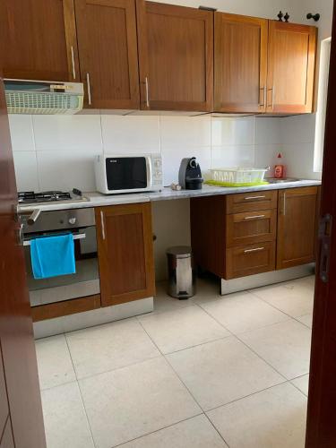 una cucina con fornelli e microonde su un bancone di Vannimar t2 a Porto Novo