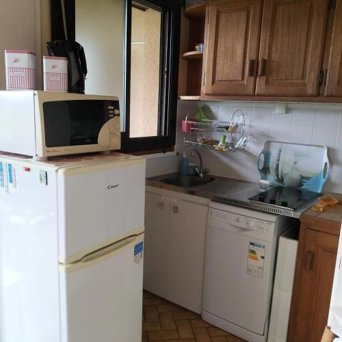 Dapur atau dapur kecil di Studio cosy avec terrasse et barbecue à Cazaubon - 28 m²