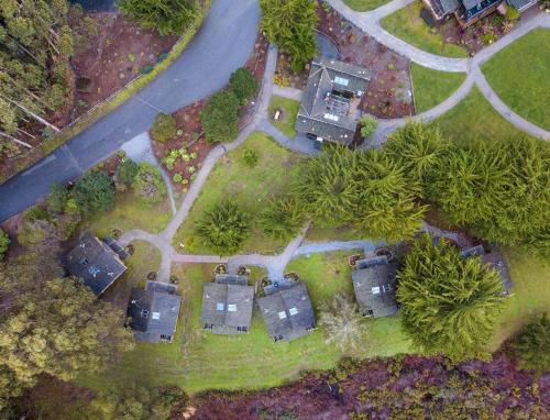 an overhead view of a yard with houses and a road at Costanoa in Pescadero