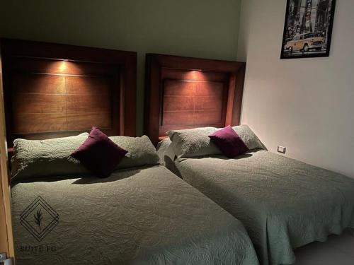 two beds sitting next to each other in a bedroom at Suite FG in San Juan de los Lagos