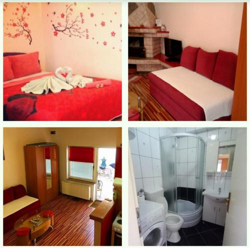 Un collage de cuatro fotografías de una habitación de hotel. en The heart of Bascarsija, en Sarajevo