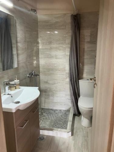 a bathroom with a white sink and a toilet at Κατηγιωργης ΞΕΝΩΝΑΣ ΡΕΓΓΙΝΑ 2 in Agios Georgios