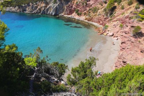 a view of a beach with people in the water at Mary's House 1 in Skiros