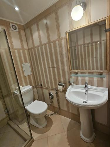 a bathroom with a toilet and a sink at Apartments Anna on the Sunny beach in Sunny Beach