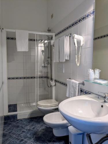 a bathroom with a toilet and a sink and a shower at Hotel Soggiorno Athena in Pisa