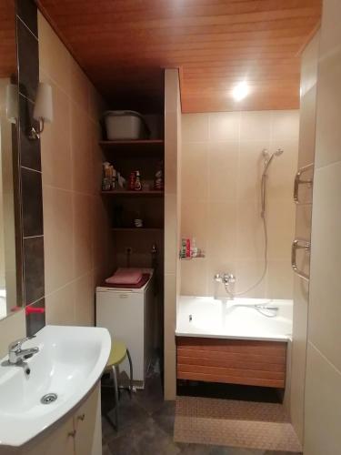 a bathroom with a sink and a bath tub at Jauki erdvĖ in Vilnius