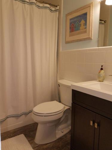 a bathroom with a white toilet and a sink at Endless Beach #B,Oceanfront, 3bedrooms-2bath-Pet Friendly in Virginia Beach