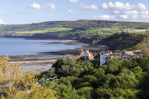 a town on a hill next to a body of water at Hotel Victoria in Whitby