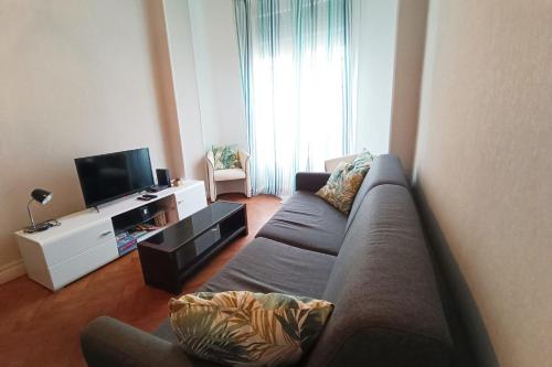 un salon avec un canapé et une télévision dans l'établissement Charming T2 apartment in Nice city center, à Nice