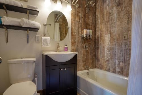 a bathroom with a toilet and a sink and a tub at Meadow Cabin at Highland Meadows in Hot Springs