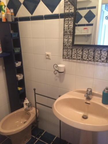 une salle de bain avec un lavabo et des toilettes dans l'établissement romantica costa azzurra, à Villefranche-sur-Mer