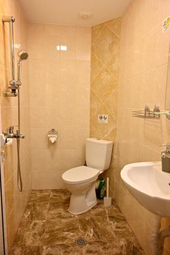 a bathroom with a toilet and a sink at Coastalguest House in Veliko Tŭrnovo