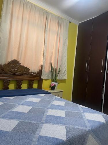 a bedroom with a bed and a window at Cantinho dos pássaros in Coronel Fabriciano