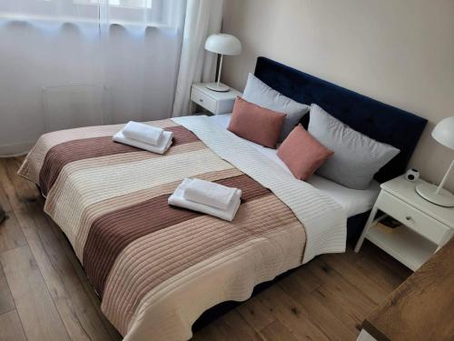 Ένα ή περισσότερα κρεβάτια σε δωμάτιο στο Przytulny apartament - Platan